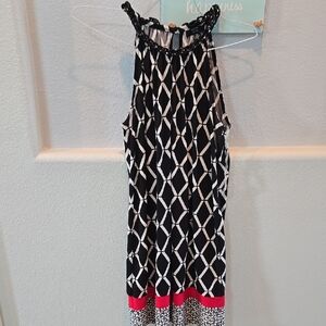 MSK Black and White Geometric Dress with Pink Accent